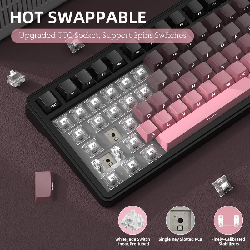 A.JAZZ Attack Shark X85 Mechanikus Gamer Billentyűzet 75% Wireless RGB - White Jade Switch