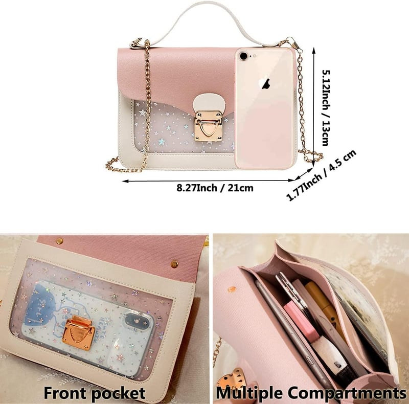 Geantă de umăr pentru femei A-QMZL cu lanț roz și compartiment pentru telefon, geantă crossbody