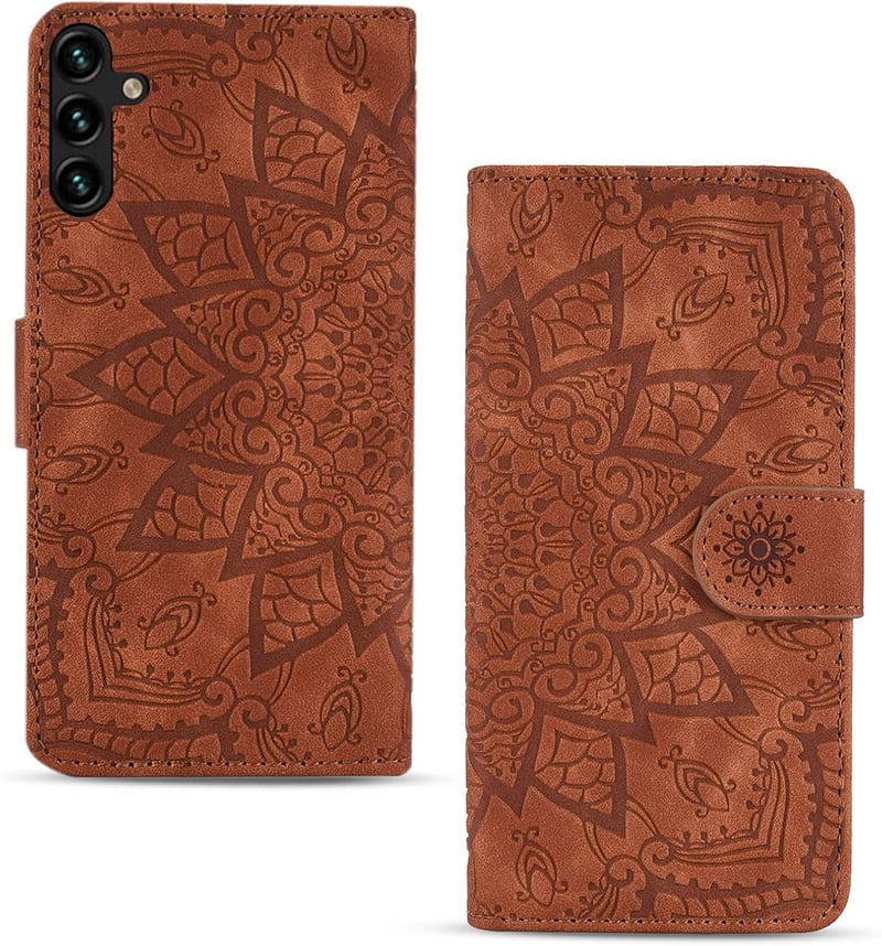 Samsung Galaxy A35 5G Mandala Mintás Piros Bőr Flip Tok Kártyatartóval