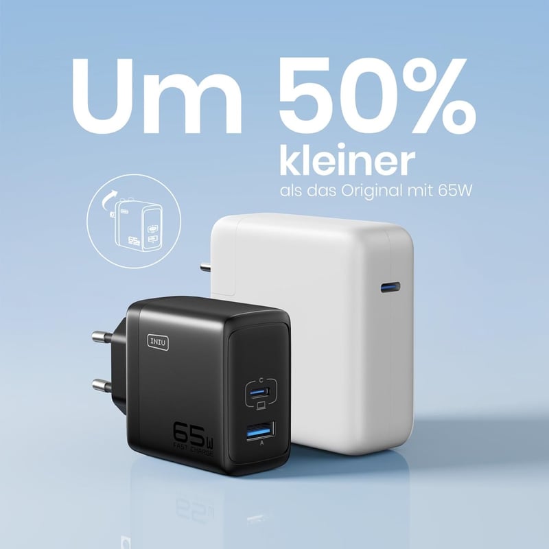 INIU 65W GaN II USB-C gyorstöltő, 2 portos, MacBook, iPhone, Galaxy kompatibilis