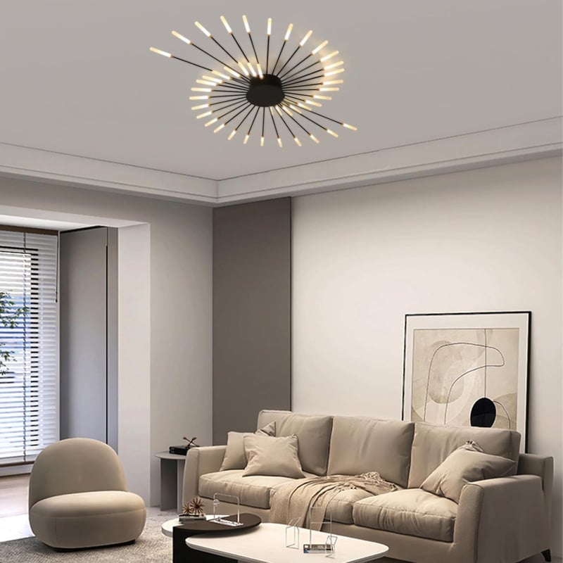 minifair Modern LED Mennyezeti Lámpa 42 Fejes Fényerőszabályozható Fekete Csillár 3000K-6000K Távirányítóval Hálószobába Nappaliba Irodába