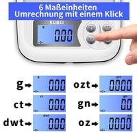 KUBEI digitális konyhai mérleg 1kg/0,01g - USB töltés, nagy pontosságú, ékszerhez, pénzérméhez 5