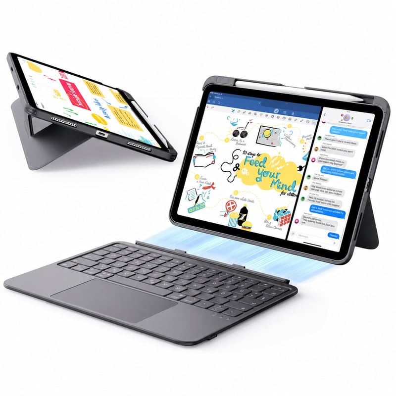 ESR iPad Air 11 colos billentyűzetes tok M4/M3/M2 (2026-2024) ultrakönnyű védőtok sötétszürke - USB-kábel nélkül (állapot: lásd a 2. képet)