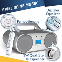 KLIM Boombox B4 Hordozható CD Lejátszó AM/FM Rádióval, Bluetooth, USB, MP3 Funkcióval, Újratölthető Akkumulátorral, Távirányítóval és Digitá 6
