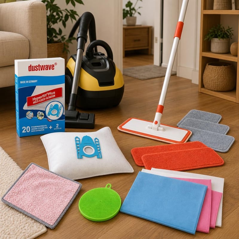 Veľký upratovací set: 20x vrecko + auto set + 4x handrička + 122 cm mop + 4x návlek