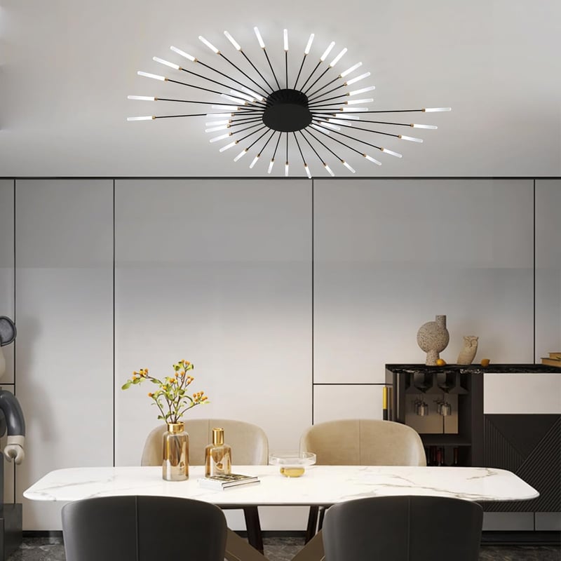 minifair Modern LED Mennyezeti Lámpa 42 Fejes Fényerőszabályozható Fekete Csillár 3000K-6000K Távirányítóval Hálószobába Nappaliba Irodába
