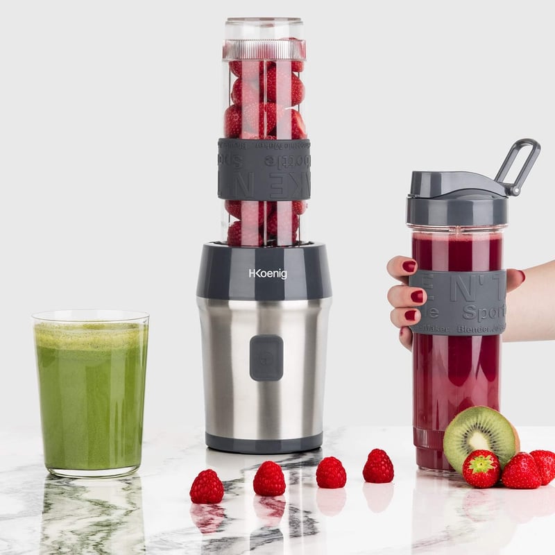 H.Koenig SMOO9 Kompakt Smoothie Készítő - 570ml, BPA-mentes, 300W, 2 Hordozható Palackkal