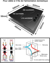 Beépíthető 60 cm-es indukciós főzőlap, 3 zónás, 9 fokozatú, 6000W 2