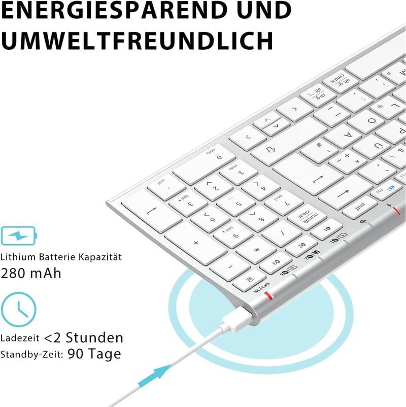 iClever BK10 Bluetooth Billentyűzet QWERTZ Német Vezeték Nélküli Újratölthető