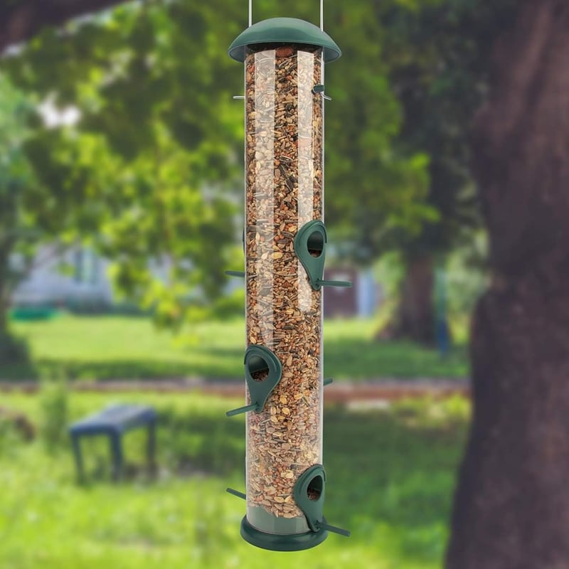 Wildlife Friend Madáretető 40 cm Zöld - 6 Leszállóhellyel, Műanyag Magadagoló Oszlop Vadmadaraknak, Esővédő Tetővel, Erkélyre és Kertbe