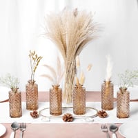 Winter Shore Borostyán Üveg Váza Szett (6 db) - Vintage Gyémánt Mintás Dekoráció - Asztali Váza Virágokhoz, Pampafűhöz - Esküvői, Otthoni Dí 3