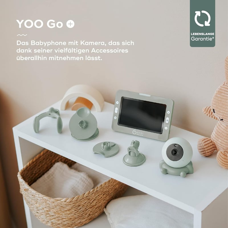 Babymoov YOO GO PLUS Bébiőr Kamerával - 5 Colos Képernyő, 10 Órás Akkumulátor, Éjjellátó Funkció, Alvástechnológia, Zöld