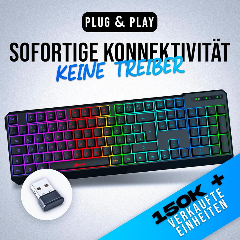 KLIM Chroma Gamer Billentyűzet - RGB Háttérvilágítás - 2ms Válaszidő - Vízálló - PC, Mac, PS4, PS5 Kompatibilis - Fekete