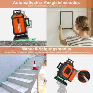 TakamineTech zeleni križni laser - 4x360° samonivelirajući laserski nivelator, 16 linijski građevinski laser, baterija 5200 mAh, upravljanje daljinskim upravljačem.