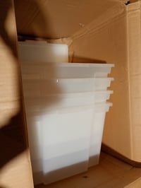 Iris Ohyama USB-M kutija za odlaganje s poklopcem 30 L, prozirna plastična kutija za slaganje u ormar ili na policu — set od 4 komada 4