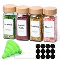 Sada hranatých sklenených koreničiek ComSaf, 120 ml, s bambusovým viečkom, etiketami a lievikom, 5-dielna súprava (neúplná súprava) 2