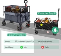 TIMBER RIDGE XXXL Összecsukható Kerti Kézikocsi 225L - Fékezhető Szállítókocsi Állítható Kapacitással, Állítható Fogantyúval, Oldalsó Zsebbel, T 4