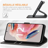 Xiaomi Redmi Note 12 4G Prémium Bőr Flip Tok - Kártyatartós, Mágneses, Állványos (Fekete) 5