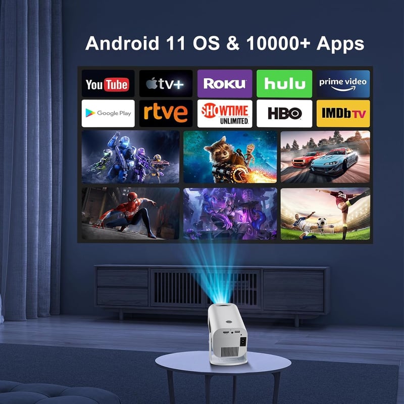 Eroshoo Mini Projektor 1080P Natív Felbontással - 4K Támogatás, 210° Forgatható, Android 11, WiFi 6, Bluetooth 5.2, Hordozható Házimozi Proj