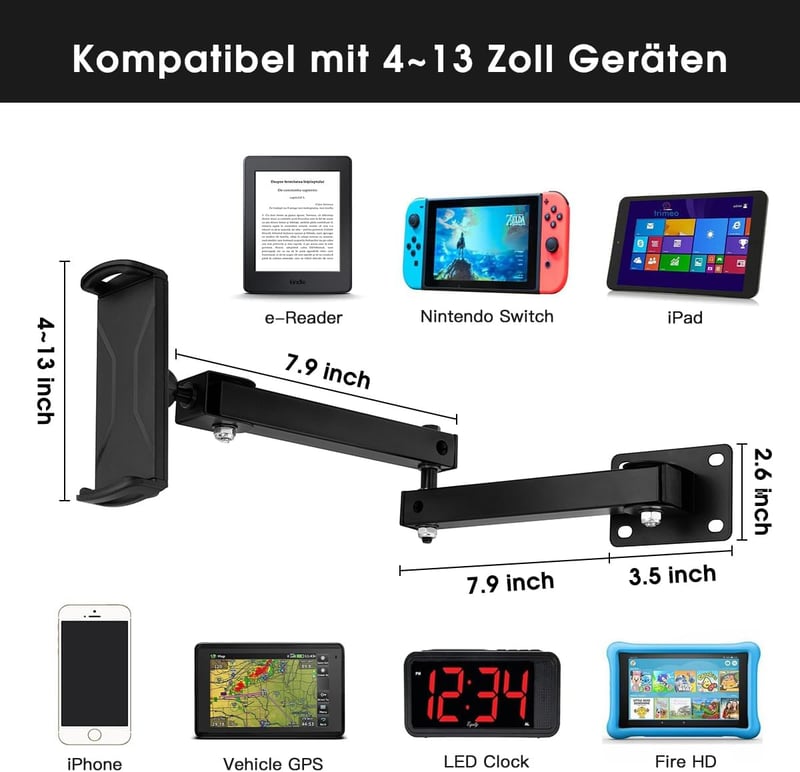 Laetass 360°-ban forgatható, kihúzható fali tablet tartó 4-13" készülékekhez