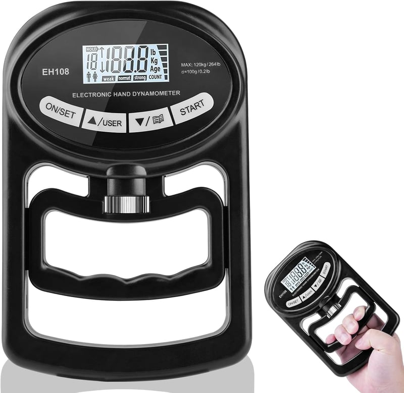 OSDUE Digitális Kézerőmérő, Fekete, 120kg-os, USB-töltős