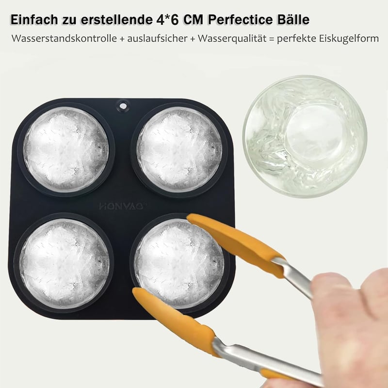 HONYAO Szilikon Jégkocka Készítő Fedéllel - 6 cm-es Kerek Jéggolyó Forma, BPA-mentes, Összehajtható, Szivárgásmentes Jégkészítő Tálca