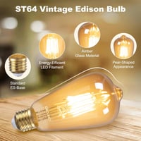 DiCUNO Edison Vintage LED Izzó E27 Foglalattal - ST64 Filament, 6W, 2200K Meleg Fehér, 600 Lumen, Retro Dekoratív Lámpa Otthonba, Kávézóba,  7