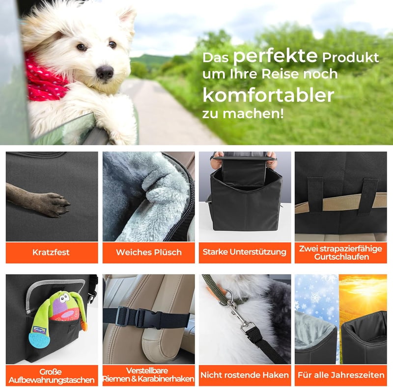 Babenest Autós Kutyaülés - Stabil, Biztonsági Öves Kisállat Utazóágy, Mosható, Nagy Kapacitású Kutyakosár Első és Hátsó Ülésre, Fekete, L méret