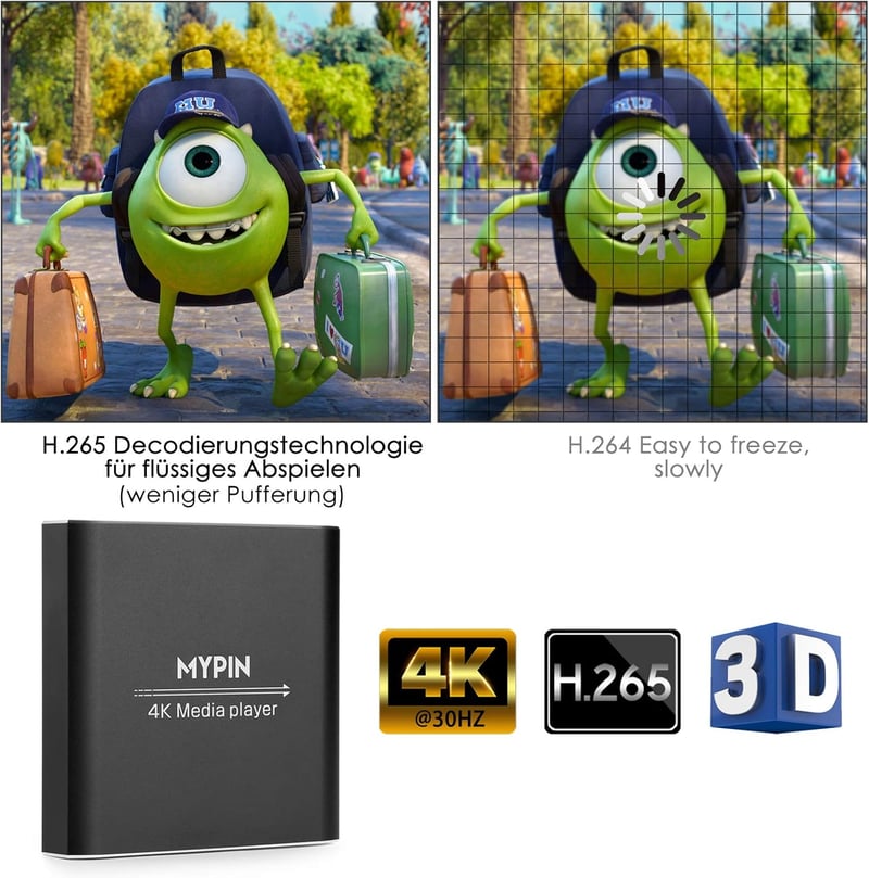 MYPIN 4K Médialejátszó - 8TB HDD, USB, HDMI, 7.1 Surround Hang, Távirányítóval