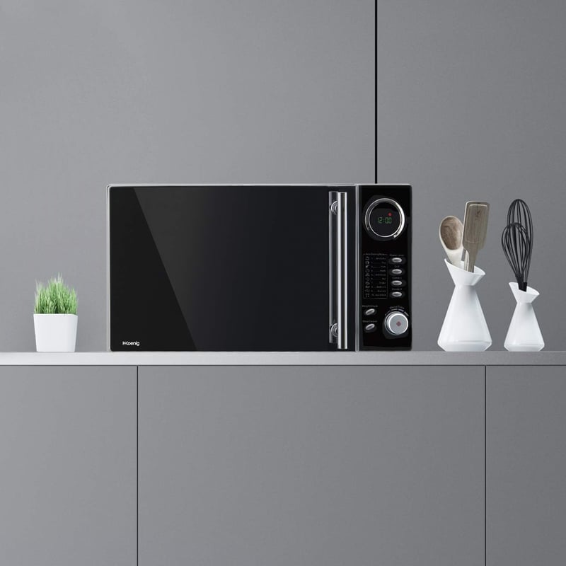 H.Koenig VIO9 Mikrohullámú Sütő Grillezővel, 900W, 25L, 10 Automata Program, LCD Kijelző, Fekete