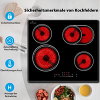 DELITEER Üvegkerámia Főzőlap 60 cm - 4 Zónás, 6600W, Érintőgombos Vezérlés, Flexibilis Dupla és Ovális Zónával, Beépíthető Kivitel 5