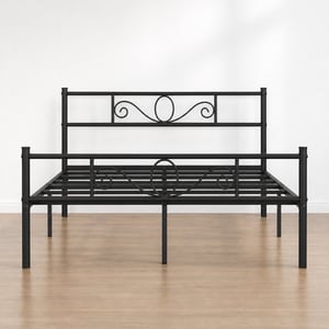 Yaheetech Fém Ágykeret 160x200 cm Fekete Virágmintás — hibás, részben működik: kiszakadt csavar, útmutató nélkül (állapot: lásd a 2. képet)