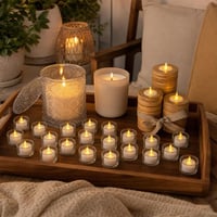 Set za ugođaj: 2 mirisne svijeće + 24 LED lučice + 10 staklenih svijećnjaka + pladanj od bagrema 1