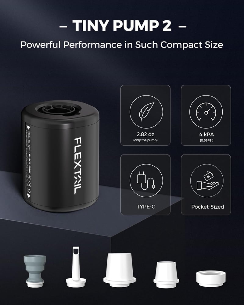 FLEXTAILGEAR Tiny Pump 2.0 - Ultrakönnyű USB-C Elektromos Pumpa Matracokhoz, Túrázáshoz