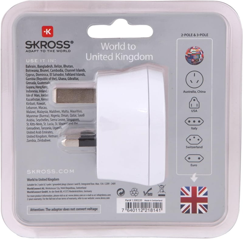 SKROSS® Univerzális UK Úti Adapter - Brit Szabványú Országokhoz