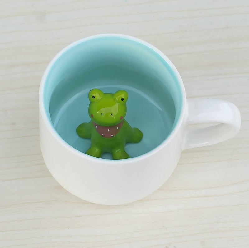 LOZACHE 3D béka alakú vicces kávésbögre 350ml, kézzel készített ajándék - Frog