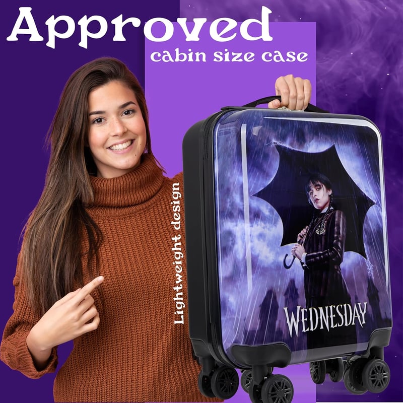 Wednesday Addams gurulós bőrönd gyerekeknek - Hivatalos kézipoggyász 4 kerekű