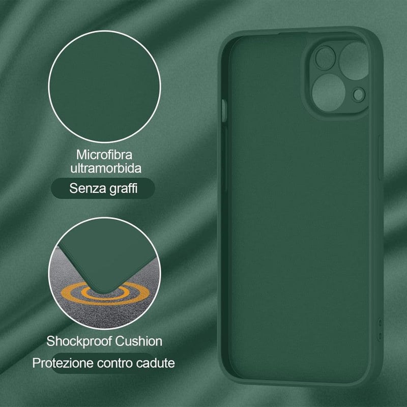 iPhone 14 Szilikon Tok Mikroszálas Béléssel, 2db-os Szett Fekete-Zöld