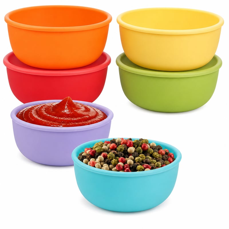 Set 6 boluri mici cu capac din silicon webake, boluri pentru gustări de 4 oz, boluri pentru cereale cu capac pentru sos — lipsesc 4 capace (stare: vezi a 2-a imagine)