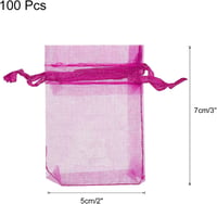 Sourcing Map 100db Rózsavörös Organza Ajándékzacskó 5x7cm - Esküvői, Karácsonyi Ékszertasak 2