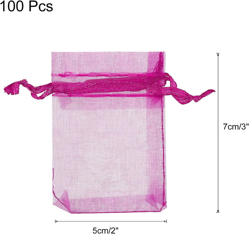 Sourcing Map 100db Rózsavörös Organza Ajándékzacskó 5x7cm - Esküvői, Karácsonyi Ékszertasak