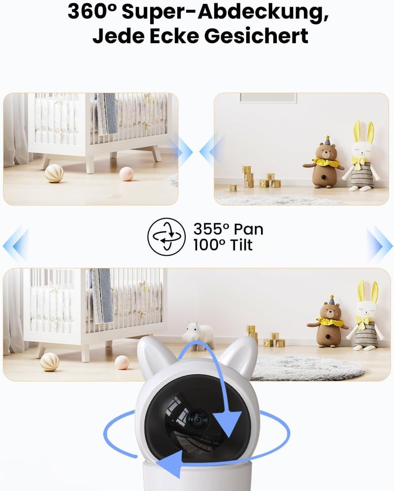 CZEview WiFi Bébiőr 2K Kamerával - 4.3" Kijelző, 360° PTZ, Éjjellátó, Automatikus Követés, Sírás/Mozgásérzékelés, Hőmérsékletjelző, Applikác