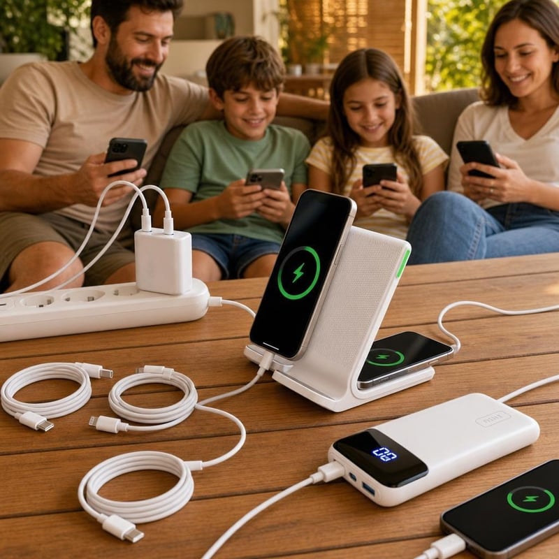 Obiteljski set za punjenje: 4x Lightning-USB-C kabel + punjač s 2 porta + postaja + 20000 mAh power bank
