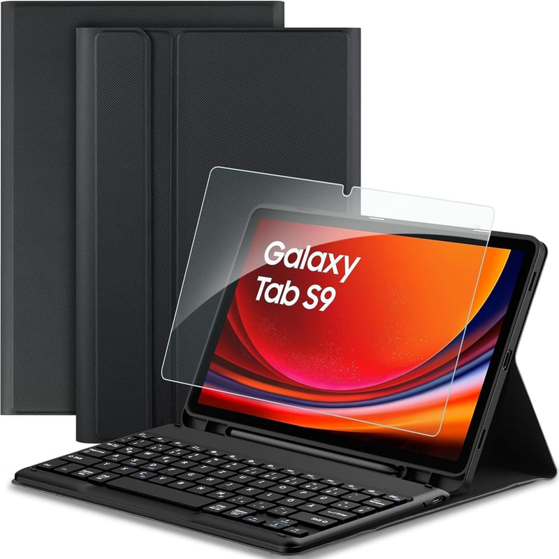 Samsung Galaxy Tab S9 FE/S9 EasyAcc német QWERTZ billentyűzetes tok, levehető, ceruzatartóval, fekete