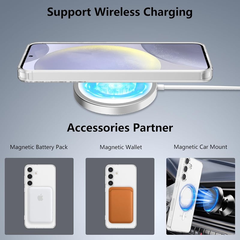 Samsung Galaxy S24 Plus mágneses átlátszó tok, MagSafe kompatibilis, ütésálló védelem