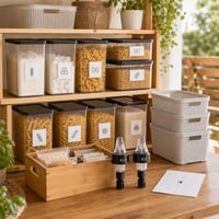Set za organizaciju smočnice: 10 kutija + 3 košare + sanduk + 2 dozatora + 2000 naljepnica + 12 flomastera 1