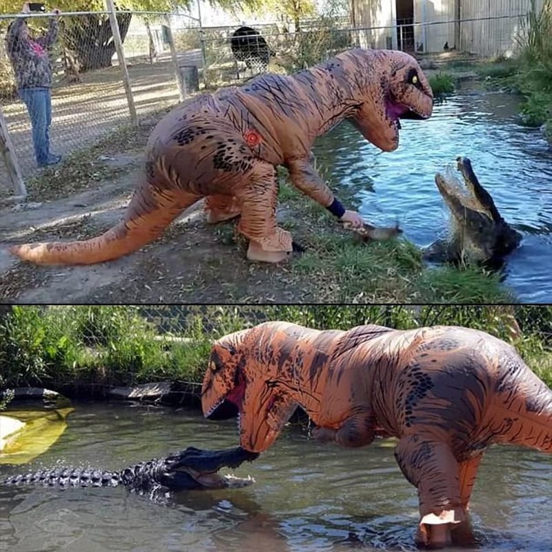 T-Rex Felfújható Dinoszaurusz Jelmez Felnőtteknek - Barna
