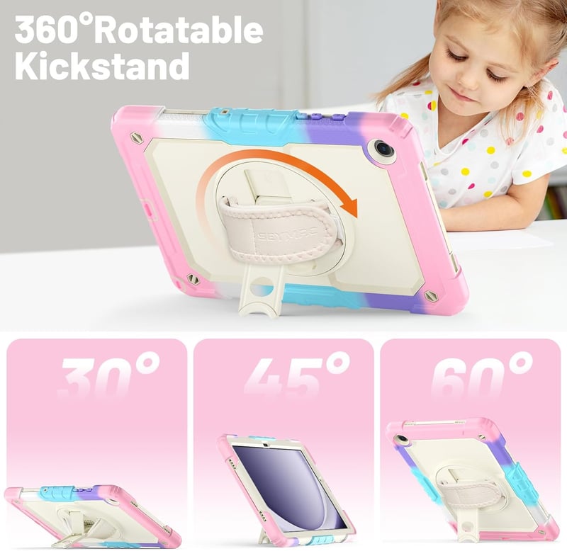 SEYMAC Samsung Galaxy Tab A9 Plus 11" (2023) Védőtok - 360° Forgatható Állvány, Kézpánt, Vállpánt, Tolltartó, Beépített Képernyővédővel - Te