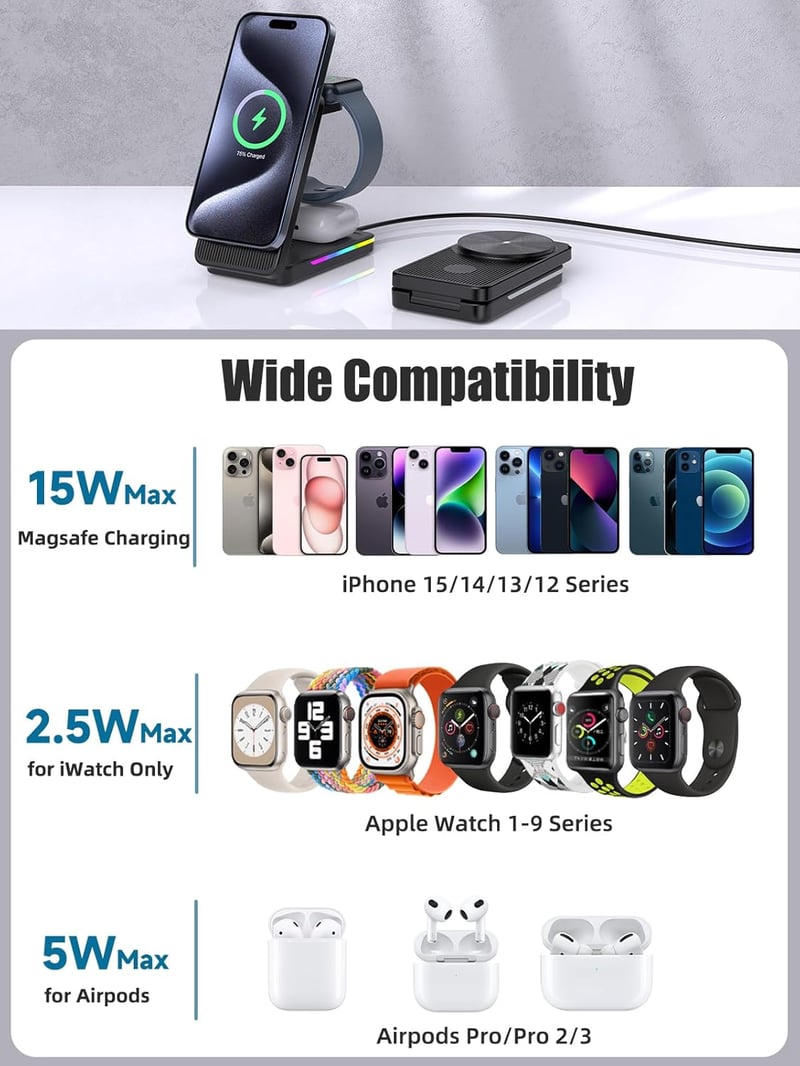 MagSafe 15W gyorstöltő állomás iPhone 15/14/13, Apple Watch, AirPods - összecsukható