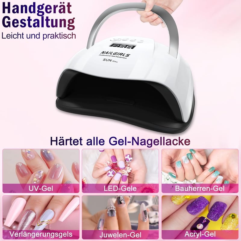 NAILGIRLS 168W-os UV LED Műköröm Lámpa, 4 Időzítővel és LCD Kijelzővel